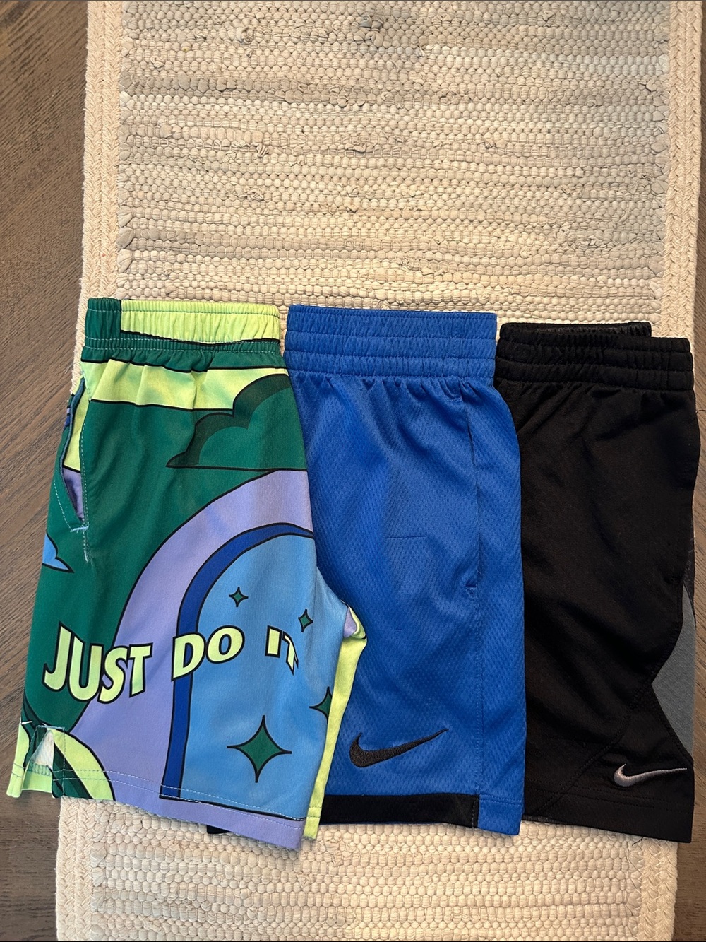 Nike Kids 3-Pack Athletic Shorts in Green Graphic, Blue & Black